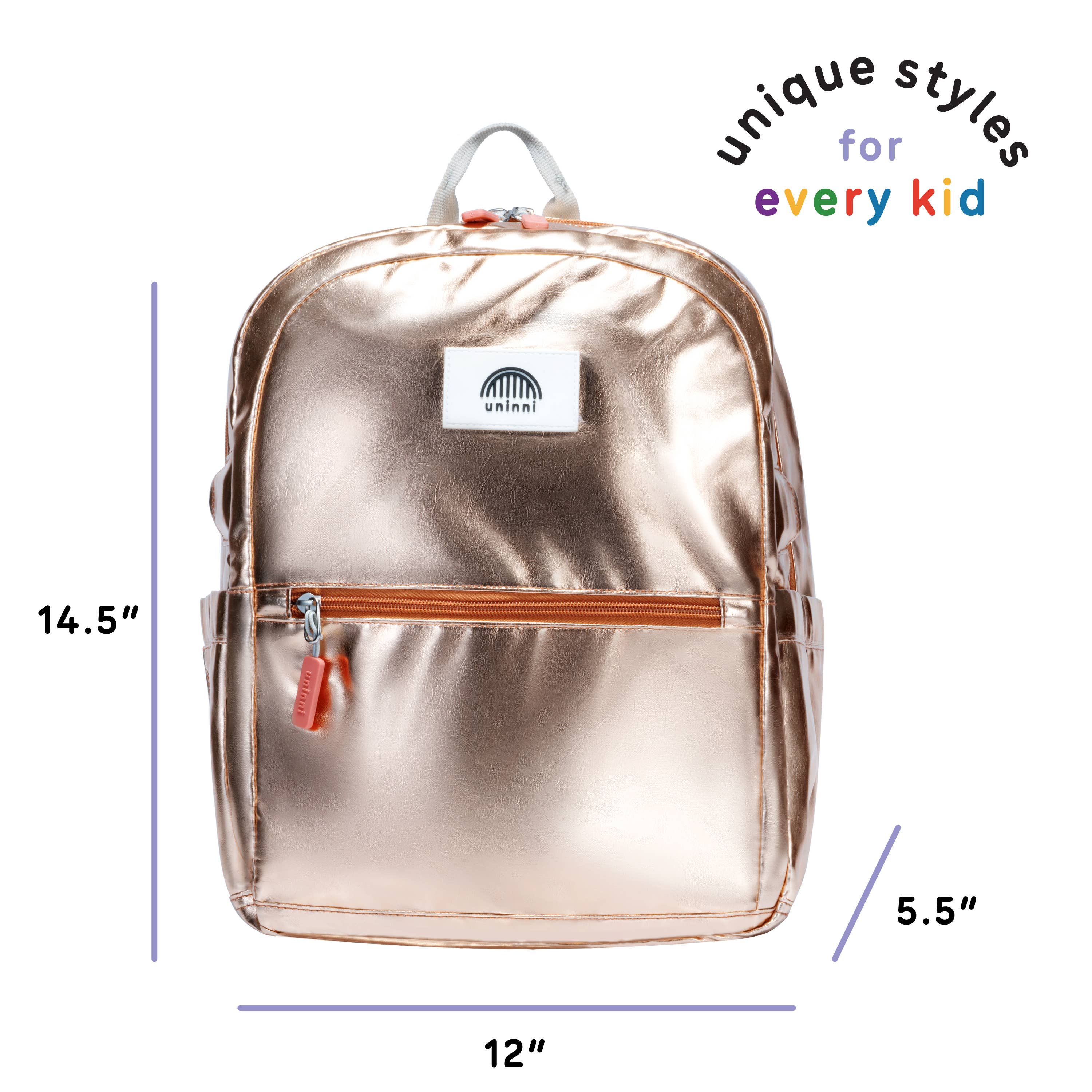 Introducing the Ethan Backpack in Metallic Gold. Perfect for standing out in a crowd, this backpack is made with a shimmering gold fabric that is sure to catch everyone's attention. With spacious compartments and adjustable straps, it's both practical and stylish.