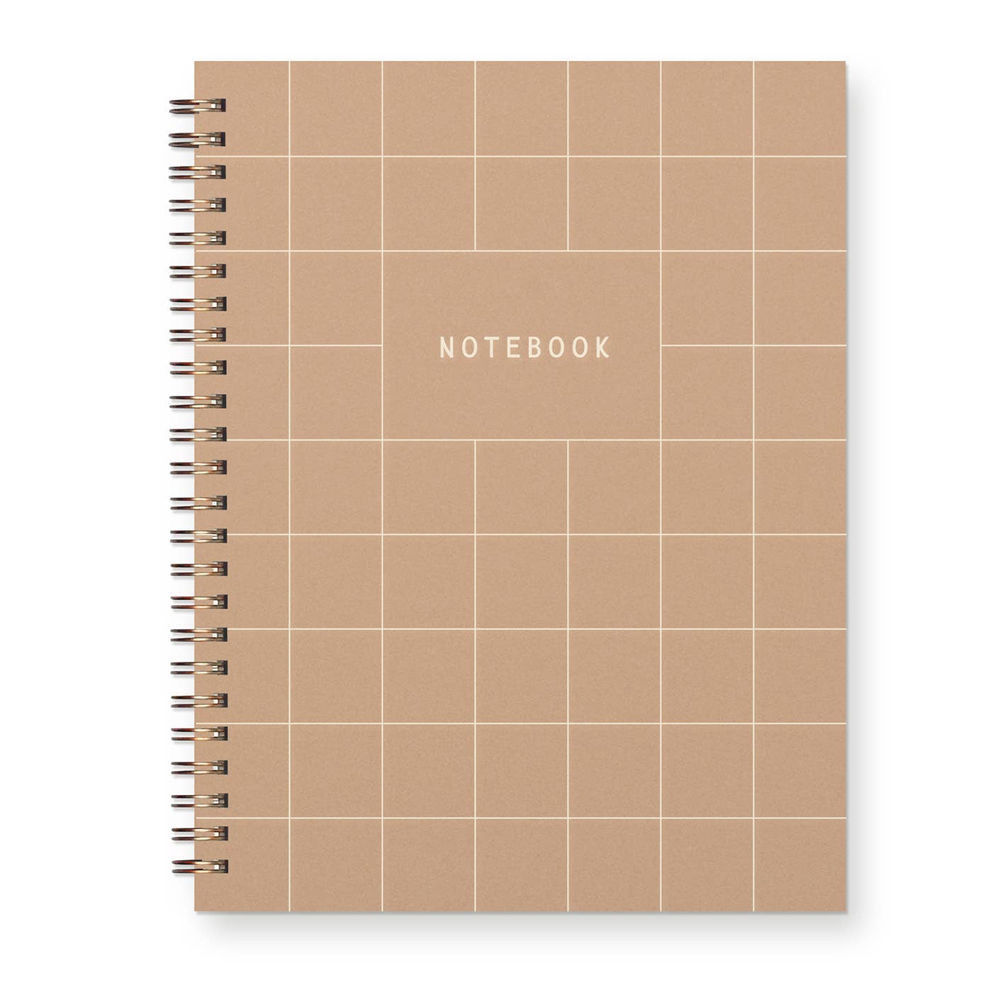 Notebook with grid pattern and 'Notebook' text on a beige background