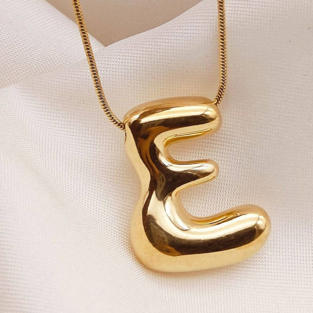 Gold Bubble Letter Initial Necklace - A Through Z