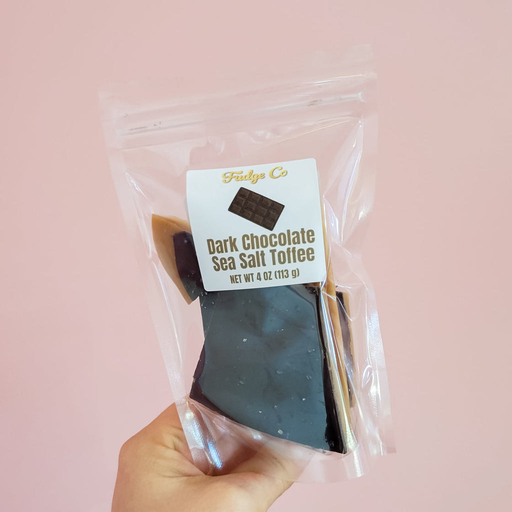 4 oz bag of dark chocolate sea salt toffee
