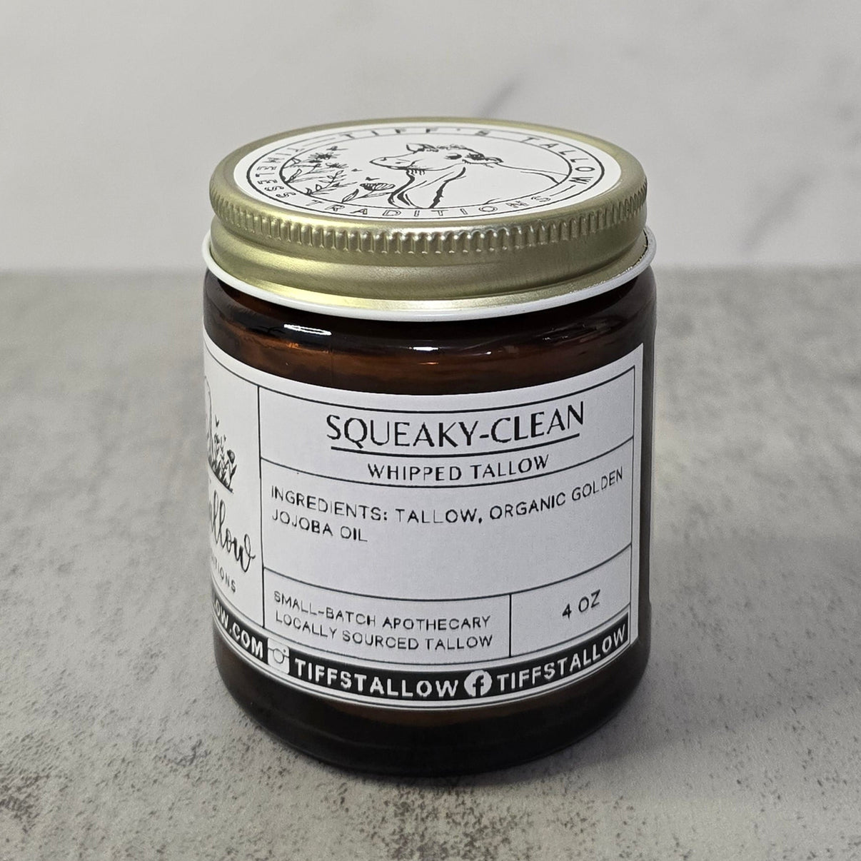 4 oz glass jar of squeaky clean whipped tallow