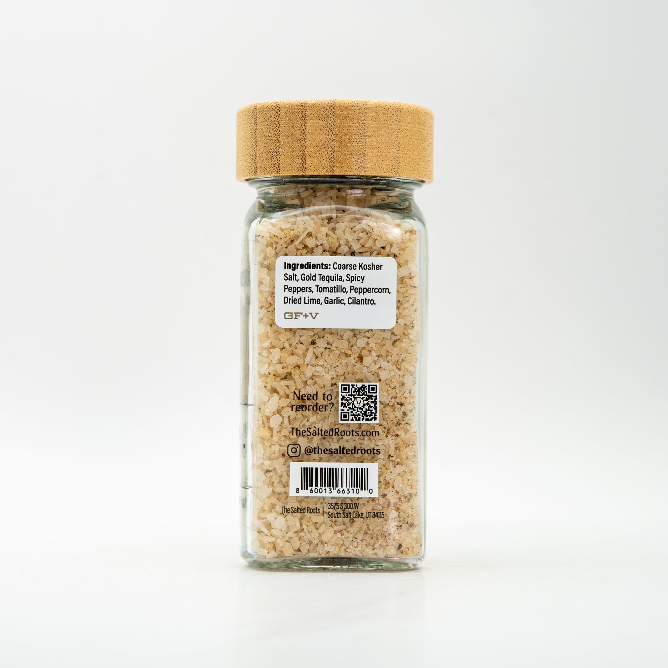 Back view of jar with labels. 