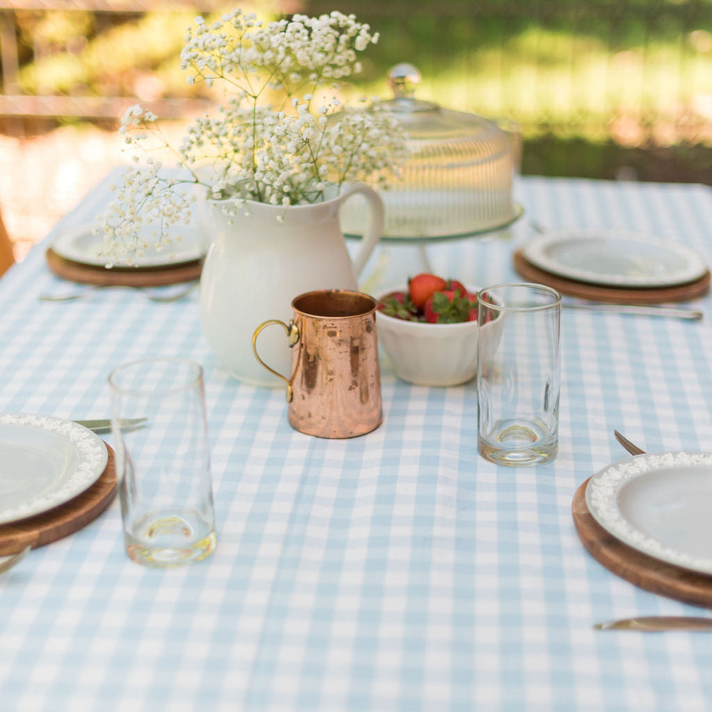 Blue Ruffled Gingham Tablecloth