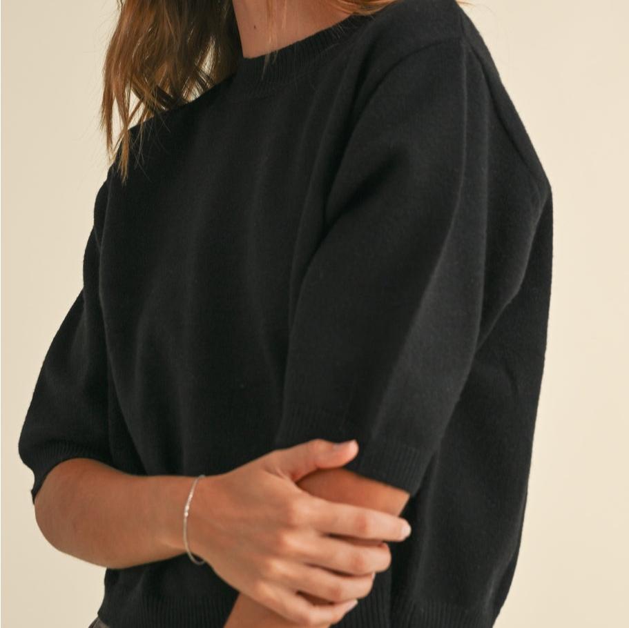 Short sleeve sweater black on sale