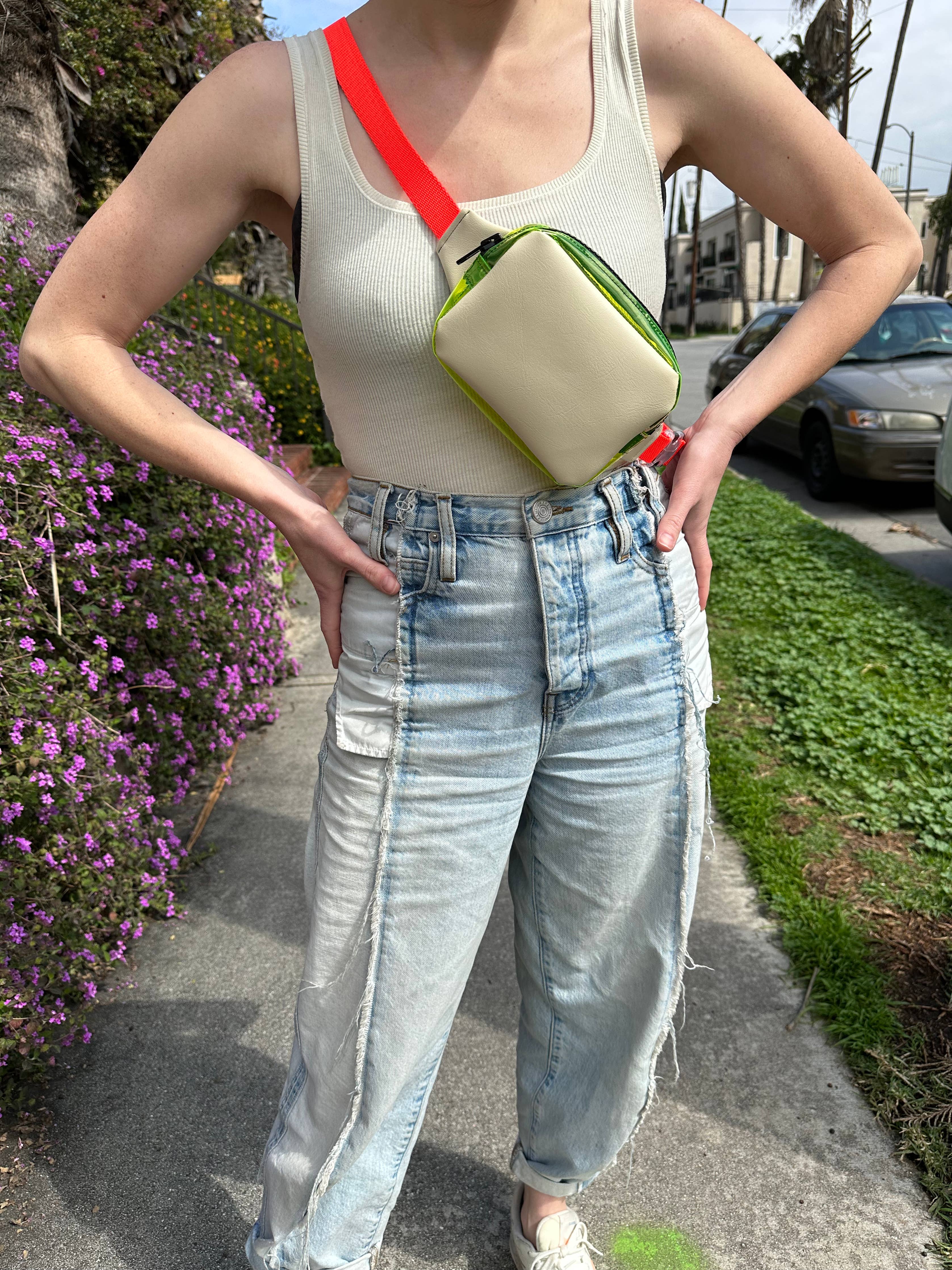 Cream & Yellow w/ Neon Orange Strap Fanny Pack