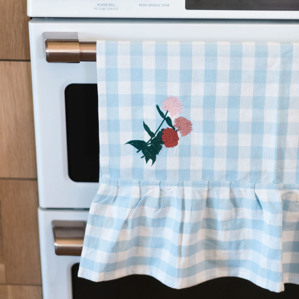 Blue Ruffled Gingham Dish Towel