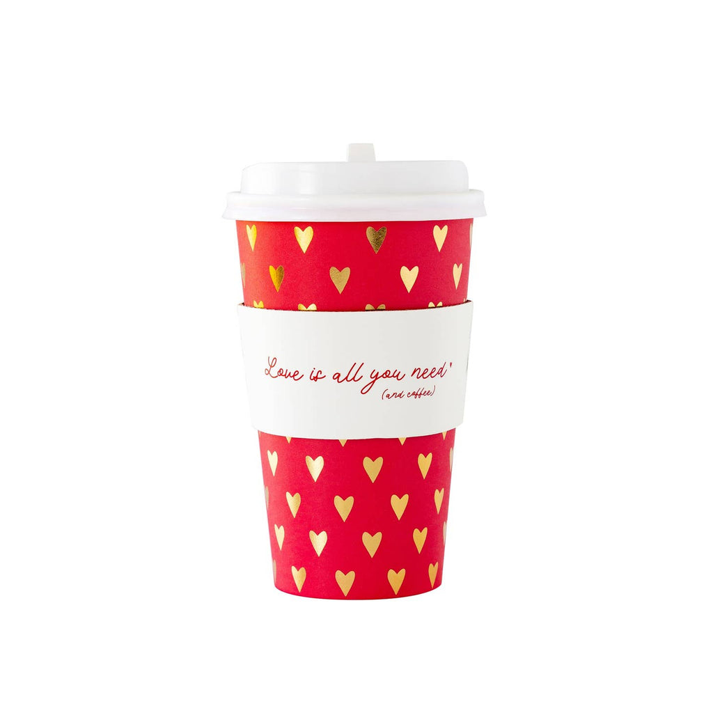 Take your coffee-to-go with this chic cup set! Add some love to your daily routine - each cup is designed with charming gold foil hearts to remind you that all you need is love. Start your day off right with the perfect blend of style and sentiment.
