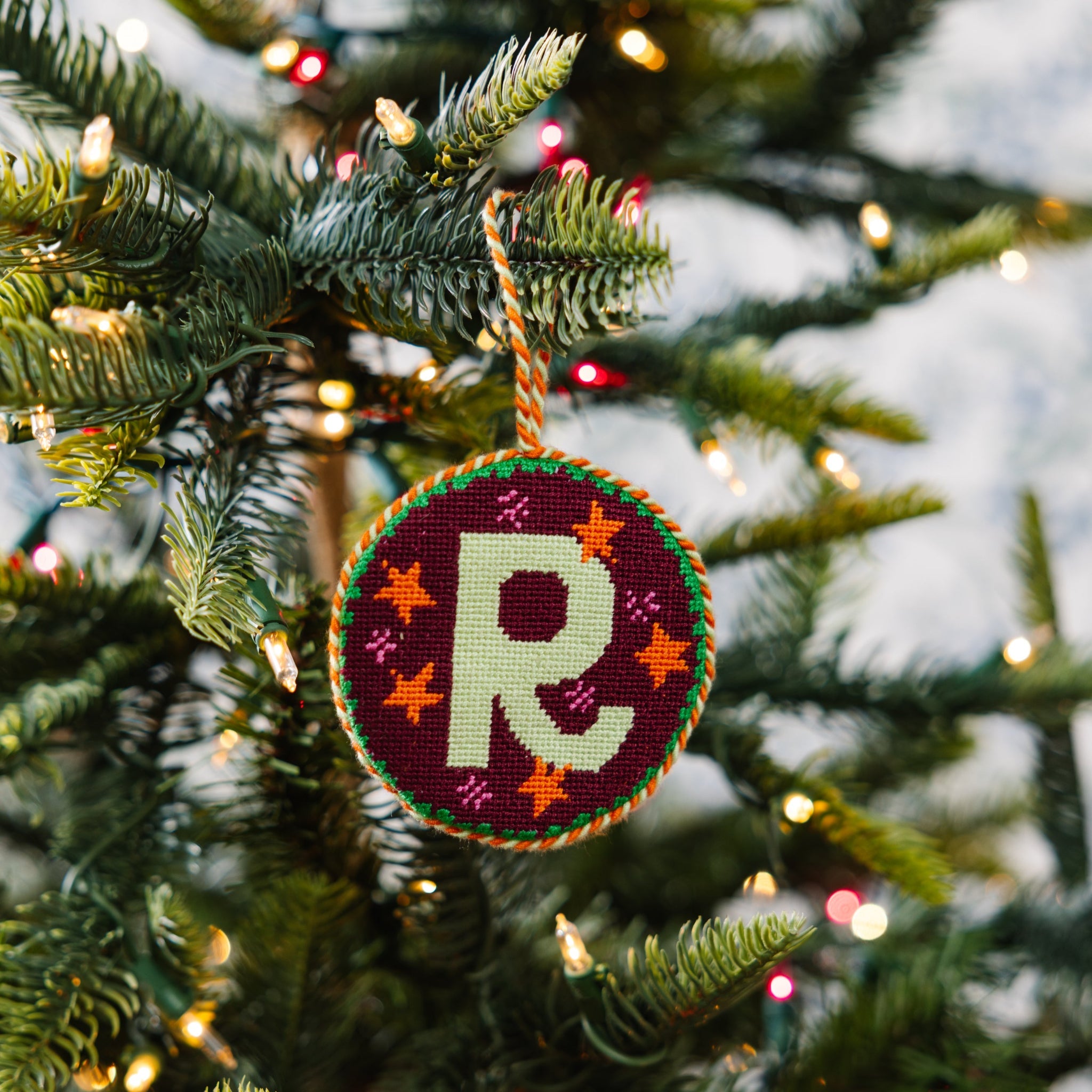 Needlepoint Monogram Ornament - R