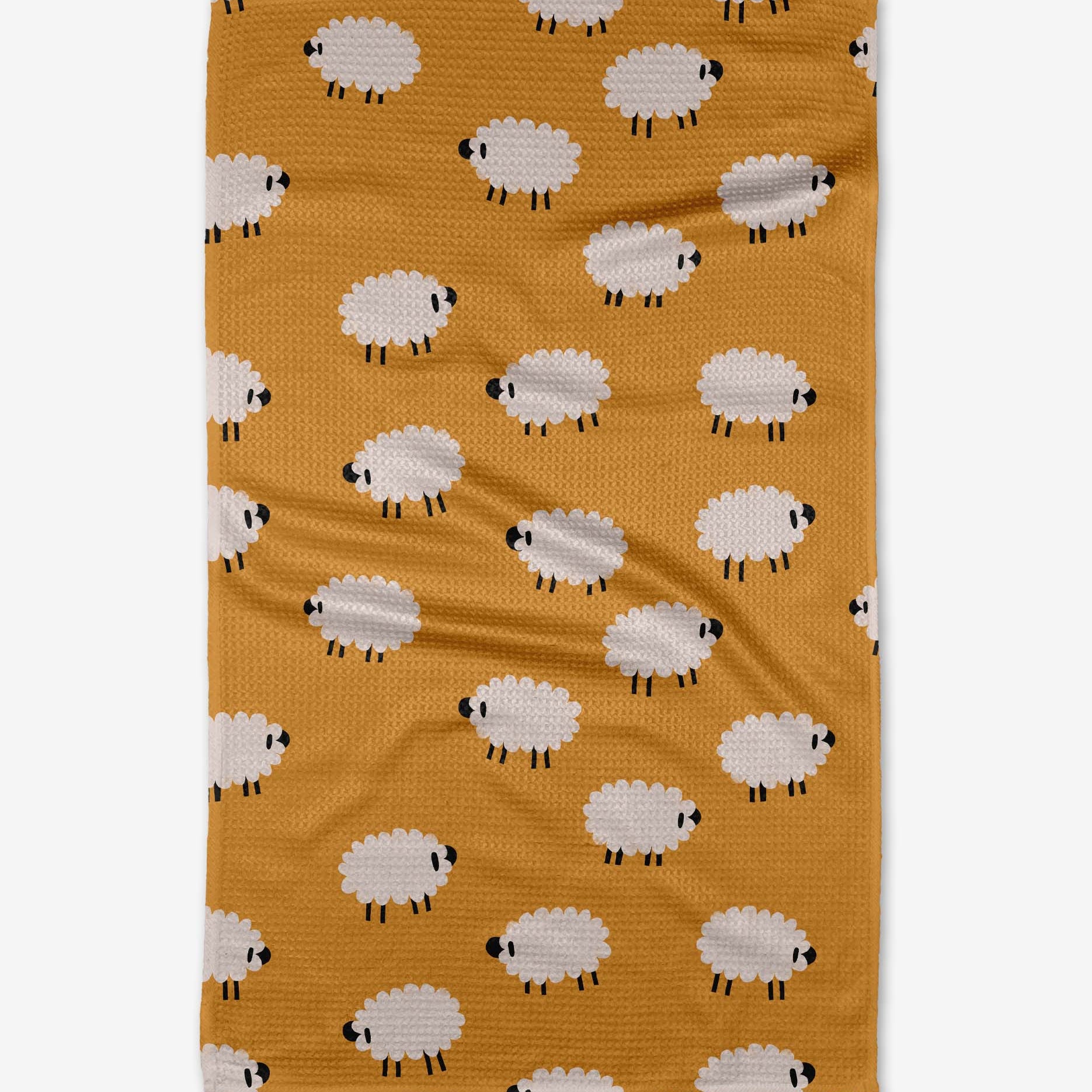 Fabric with sheep pattern on a mustard yellow background