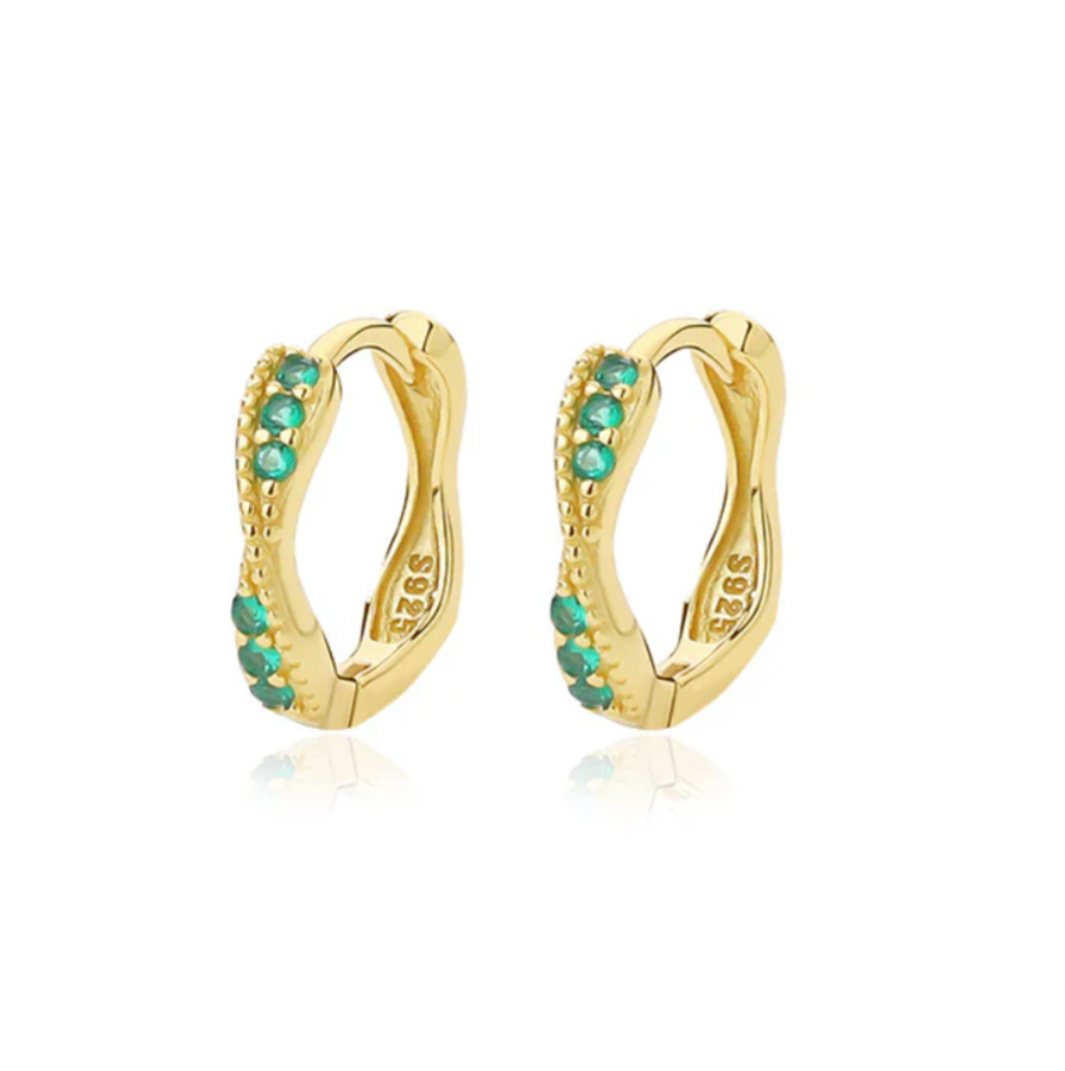 Zubenes Emerald Pave Hoop Geometric Green Huggie Holiday Ear
