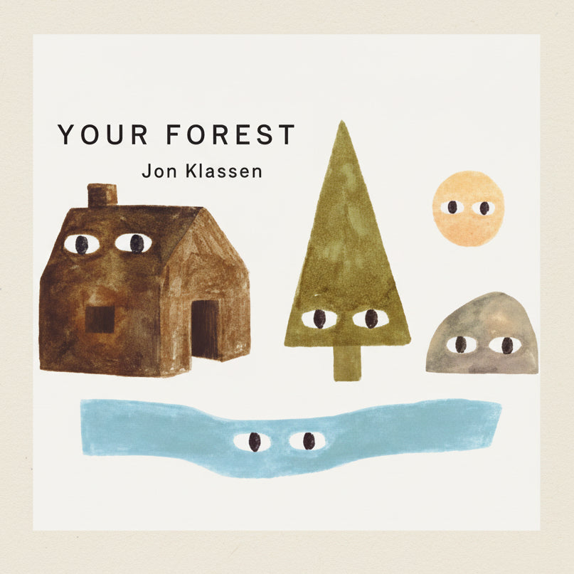 With a minimal tableau of familiar objects and a gentle rhythm suited for reading aloud, a forest and all its items—a cabin, some rocks, a (nice) forest ghost, a stream, a bridge—are assembled, ending with bedtime as the sun goes down. This is a forest for a young child to have whenever they want to go there. One of a trio of board books focusing on safe spaces, comfort, and imagination, Your Forest signals both a departure for Jon Klassen and a story whose peculiar touches of whimsy stamp the book.