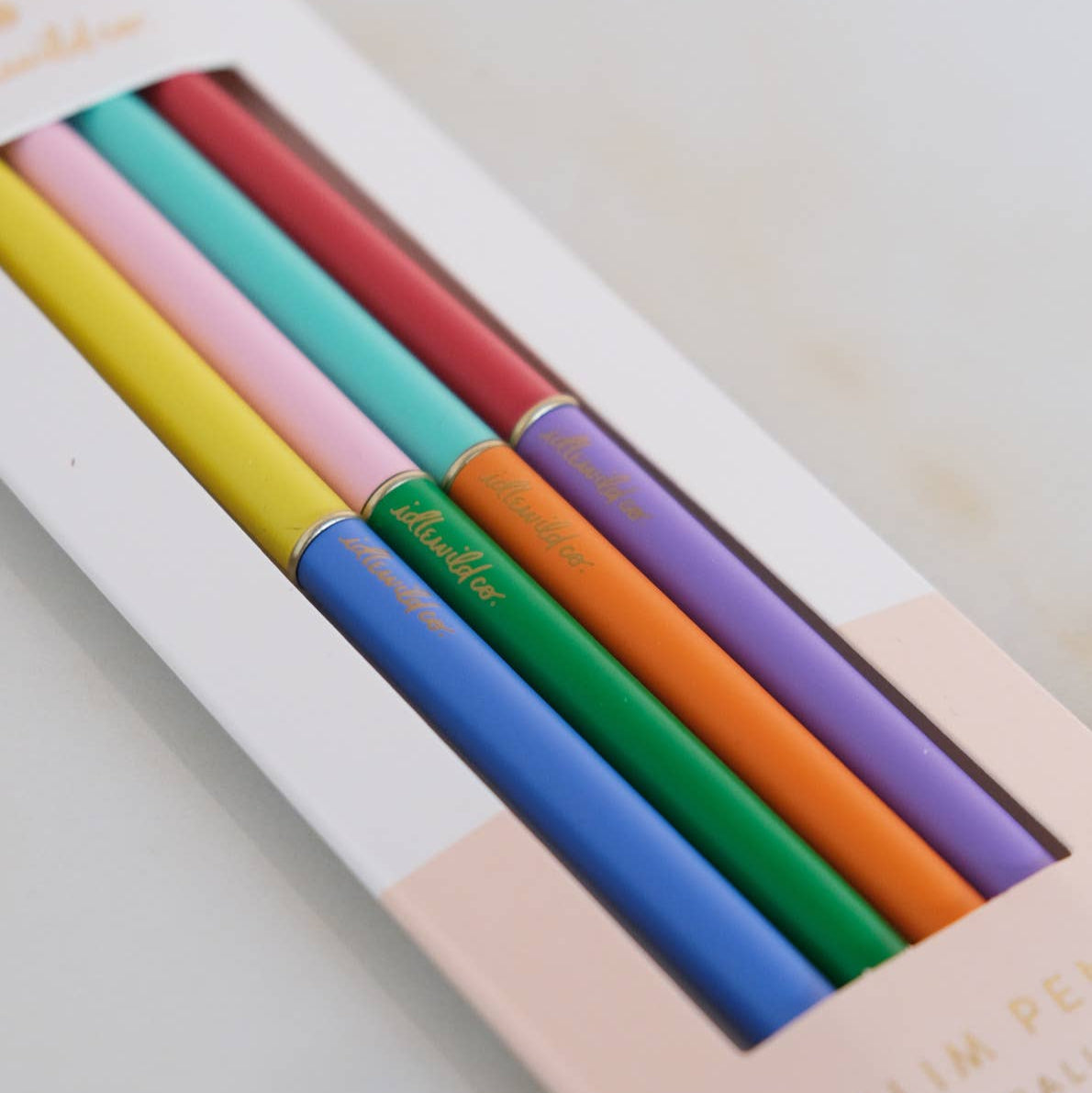 Our best-selling slim style ballpoint pens feature scratch proof barrels in vibrant colors, designed to last a lifetime. The slim barrel makes writing effortless, and proves why these pens are best-selling season after season. Each set of four coordinating pens is packaged in a custom-designed, plastic-free package that shows off the color way.

• Black Ink

• Approximately 6 1/4″ X 5/16"

• Plastic Free Packaging