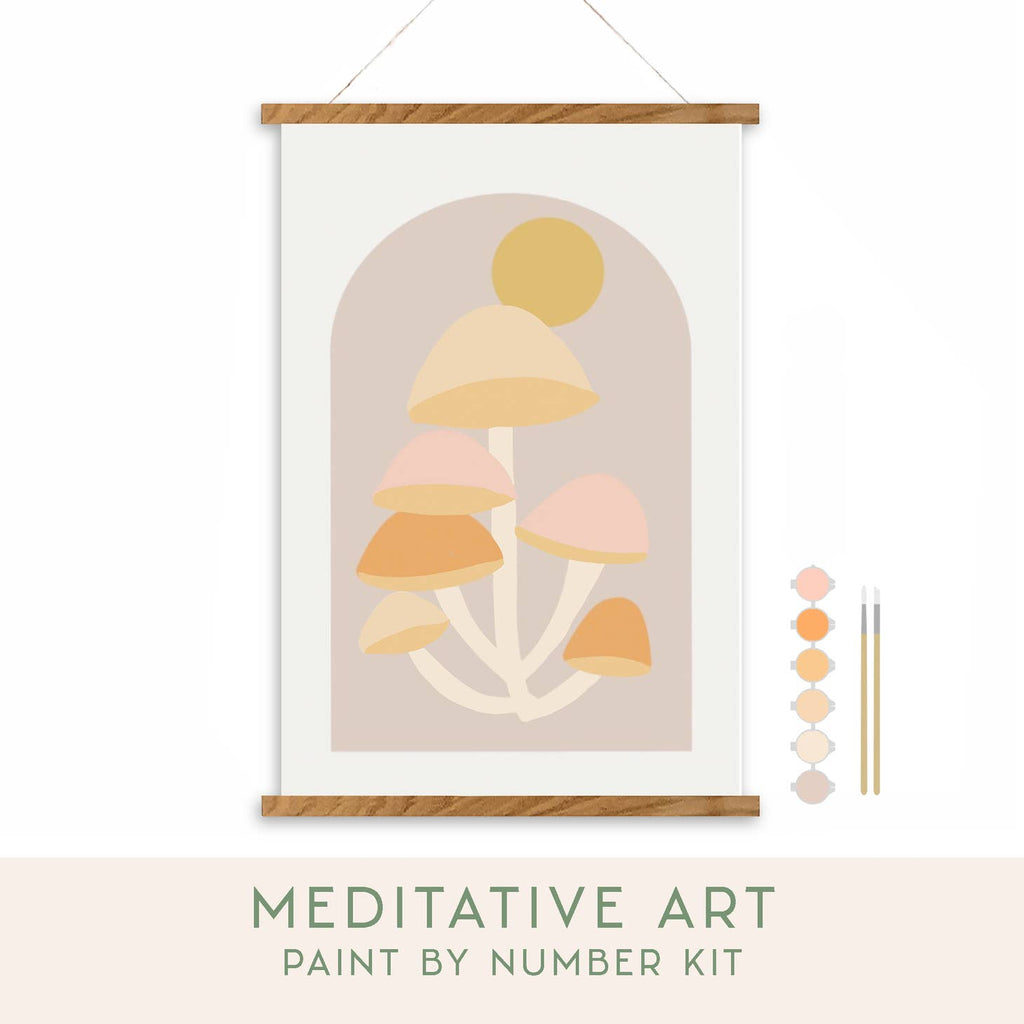 Morning Mushrooms Meditative Art Paint by Numbers: Embrace your creativity  Whether you paint alone as a therapeutic form of self care, or you paint in a group, our meditative art kits will help you tap into your inner creative, quiet the mind and and find deep relaxation.