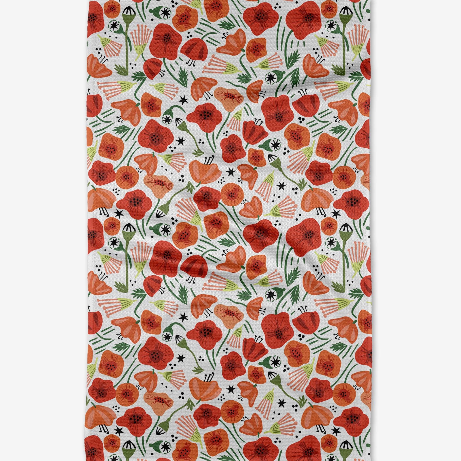 Floral patterned fabric with red flowers on a white background