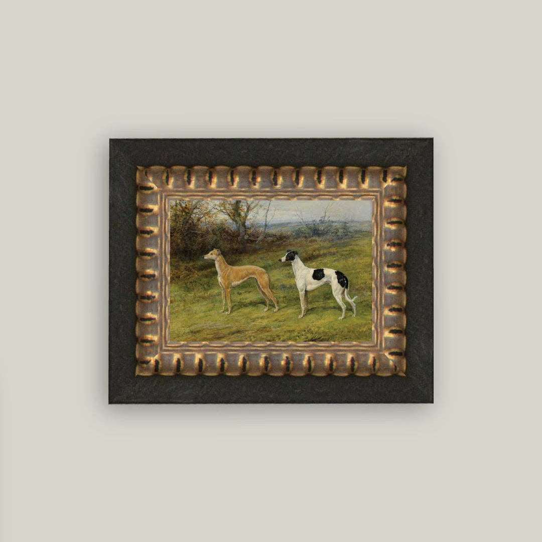 Capture timeless elegance with this framed artwork featuring Greyhound and Whippet dogs rendered in a classic antique style. The dark, moody tones highlight the grace and sleek lines of these noble breeds, adding a sophisticated touch to any room. Perfect for dog lovers and art collectors alike, this piece blends vintage charm with refined artistry to create a calm and supportive ambiance in your space.

Details:

7” x 5”
Artwork Material: Printed on premium canvas fabric for a lasting, textured finish.