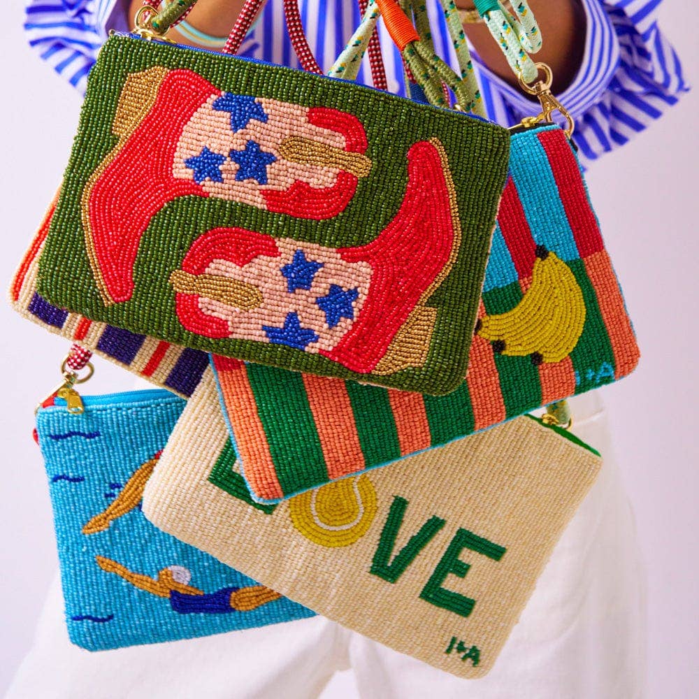 Leila Tennis Seed Bead Clutch With Strap