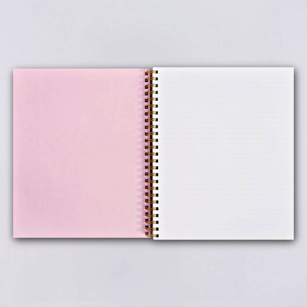 This lovely soft cover notebook is made in the UK using FSC certified paper. It measures 17.8 x 21.5cms, which is just slightly bigger than an A5 size and has brass colored wire binding. It has 160 lined pages, made from 115gsm recycled paper and features a 300gsm soft cover.