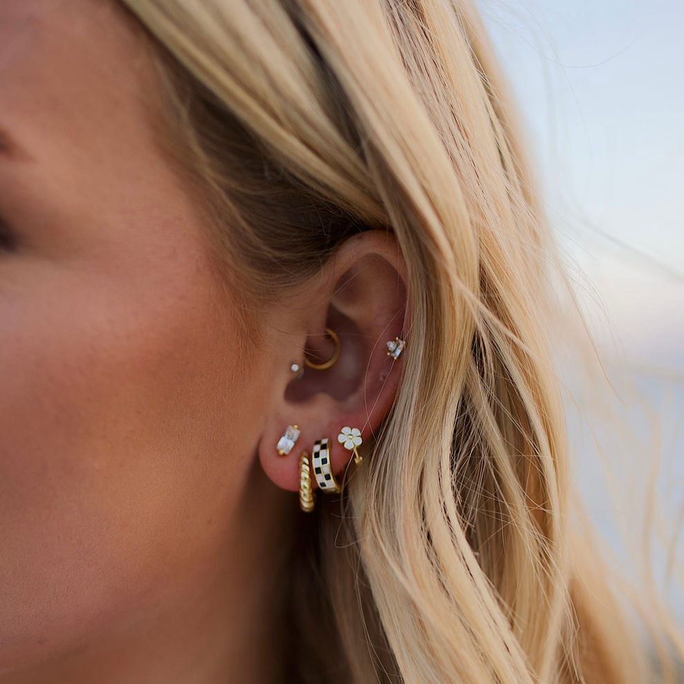 Black and White Checkers Hoops - Mauve Jewelry Co.