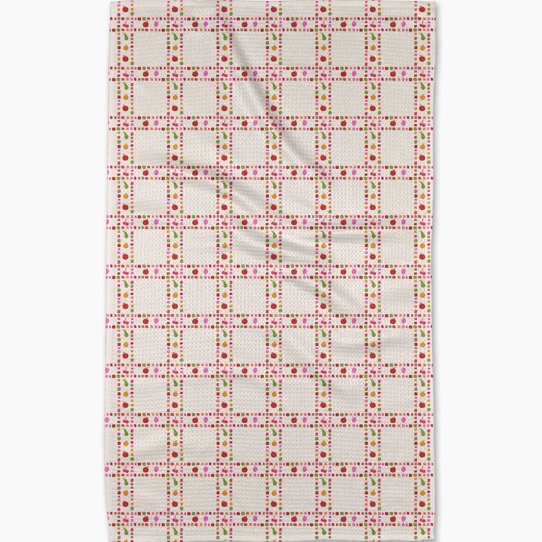 Checkered fabric with red and green pattern on a white background