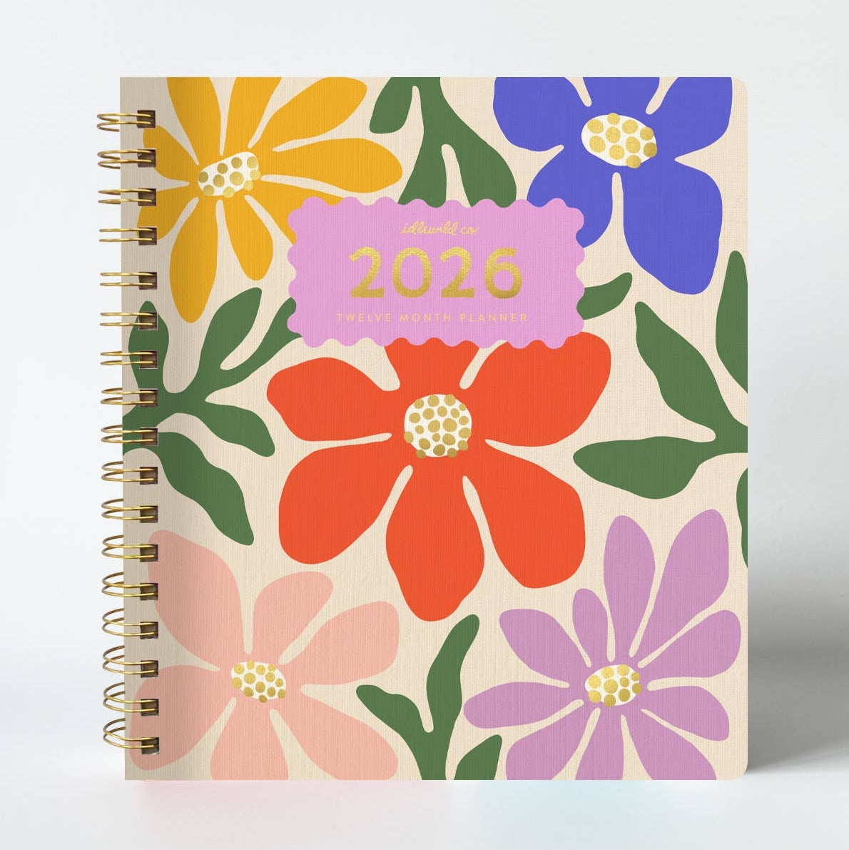 Floral design notebook with '2026' on a white background