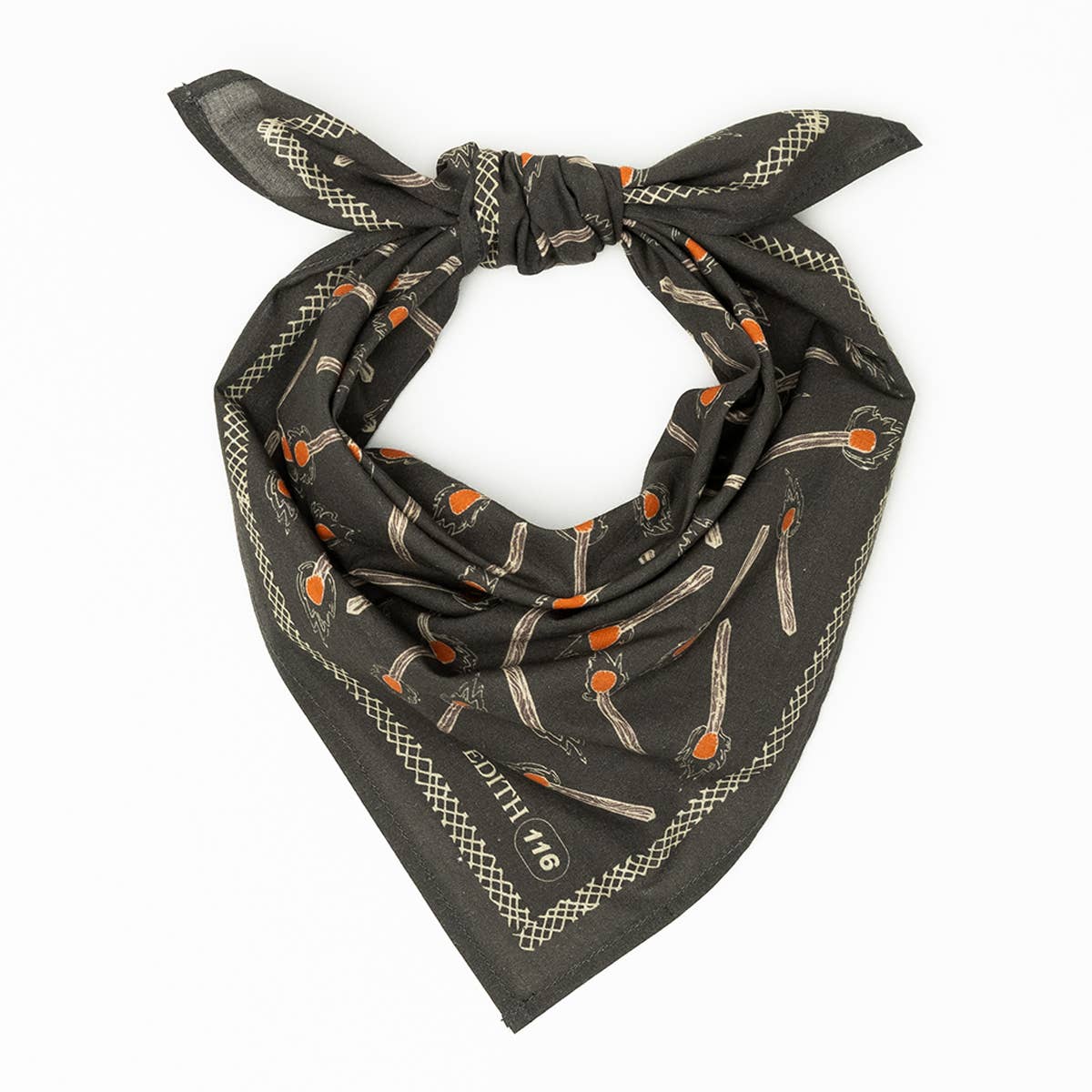 Black bandana with skeleton print on a white background