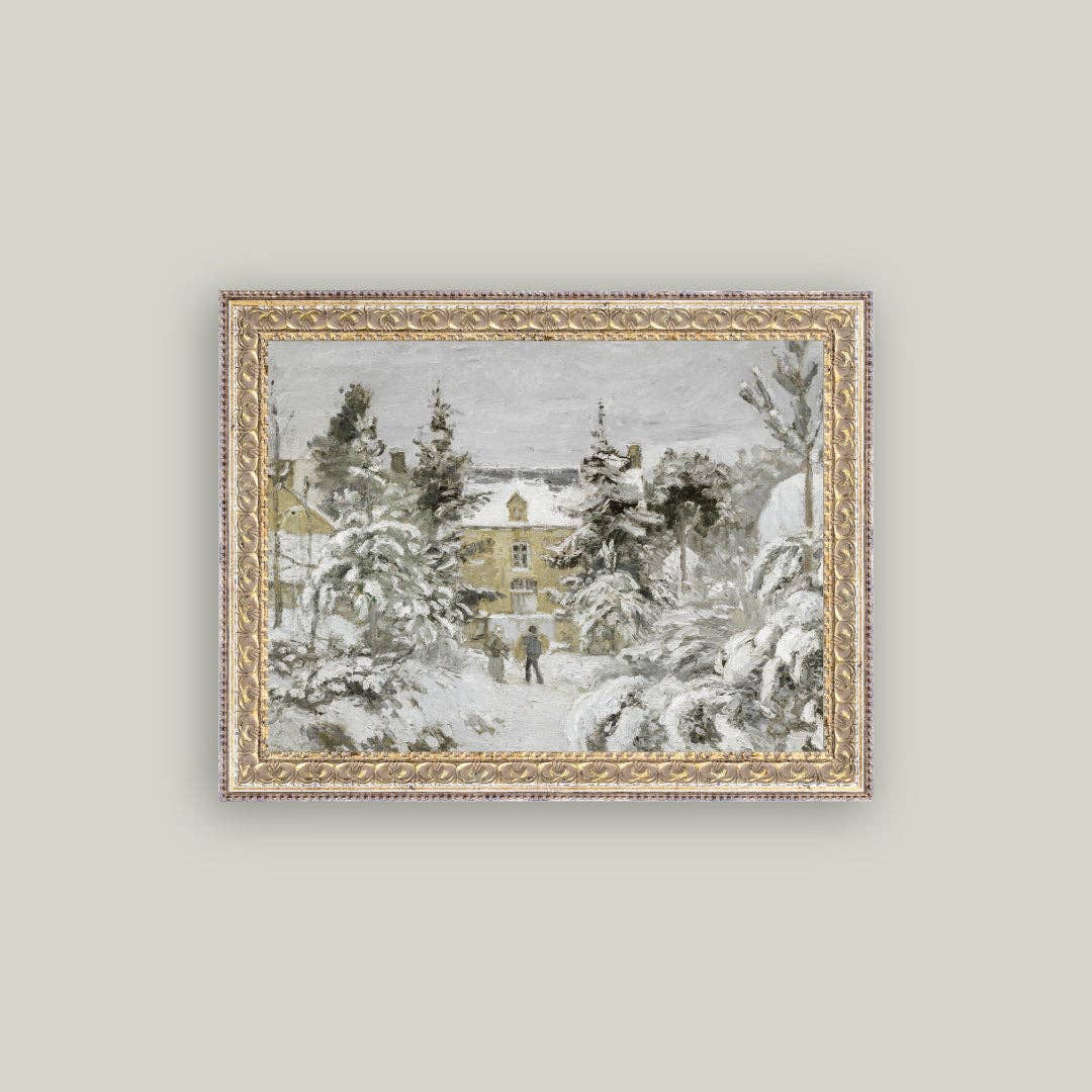Step into a winter wonderland with this charming framed antique art piece. Featuring a serene snowy stroll scene, this vintage-inspired artwork captures the quiet beauty of a frosty day with timeless elegance. The classic framing complements any décor, bringing warmth and nostalgia to your space. Perfect for creating a cozy atmosphere during the colder months or year-round appreciation of winter's peaceful charm. 16x12