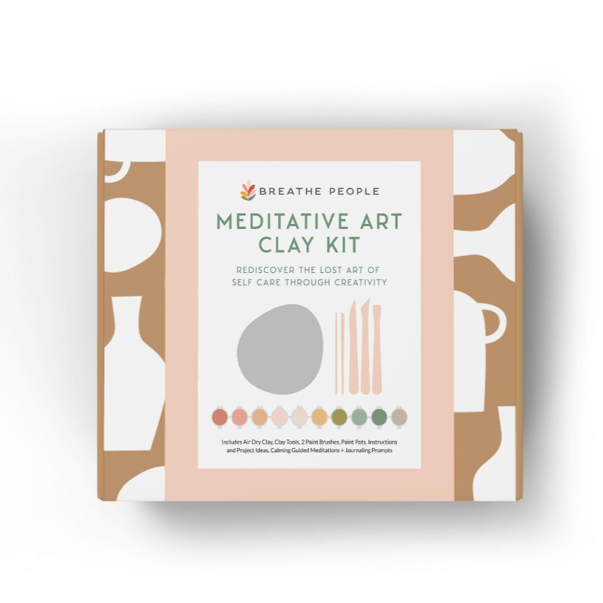 Meditative Art Clay Kit packaging with geometric designs and text on a white background