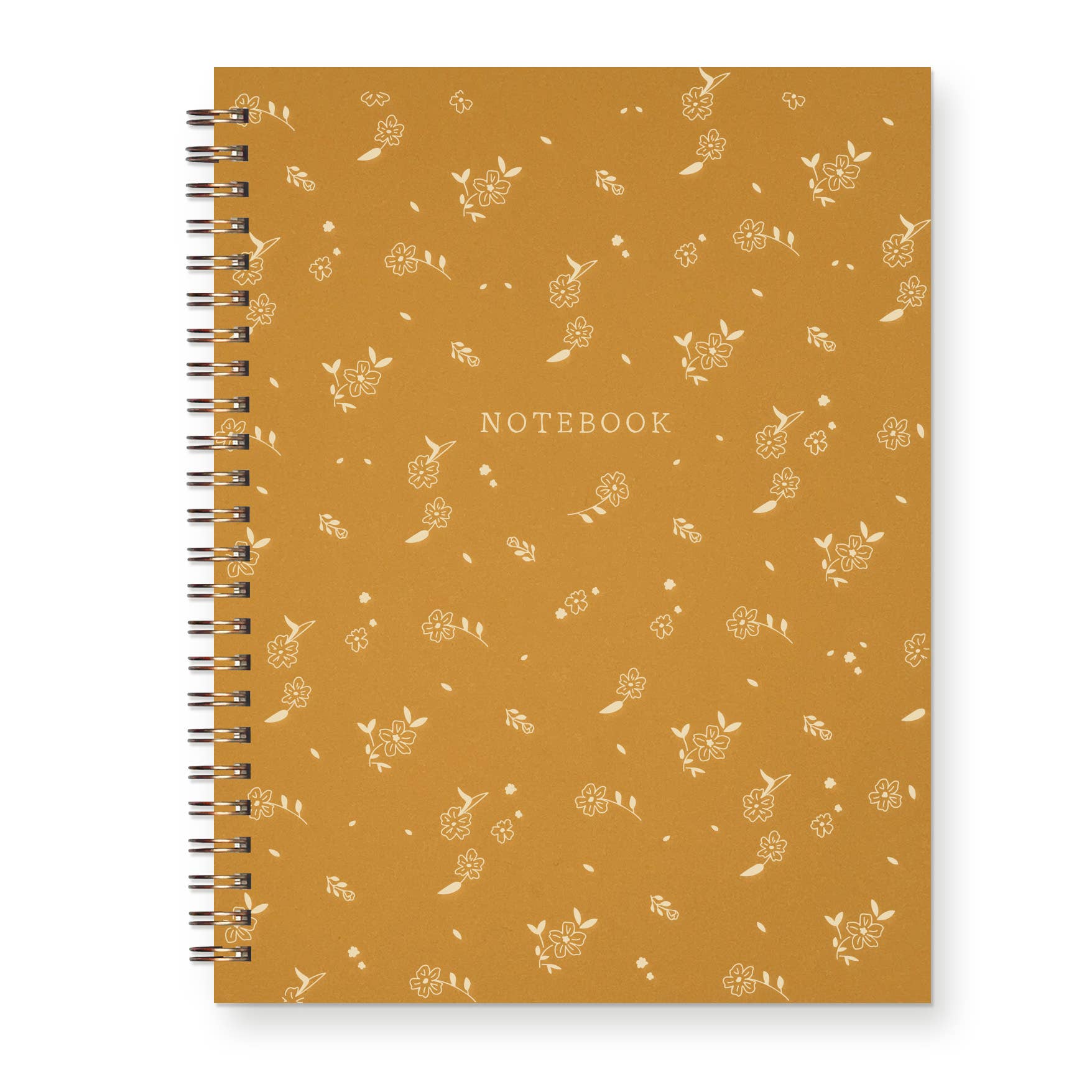Notebook with floral pattern on a mustard yellow background
