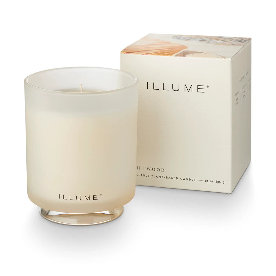 Beautifully Done Driftwood is grounded in amber sand with a heart of citron blossom kissed with ocean mist. A timeless staple designed with a soft frost finish, colored wax, and a translucent foot for added elegance.