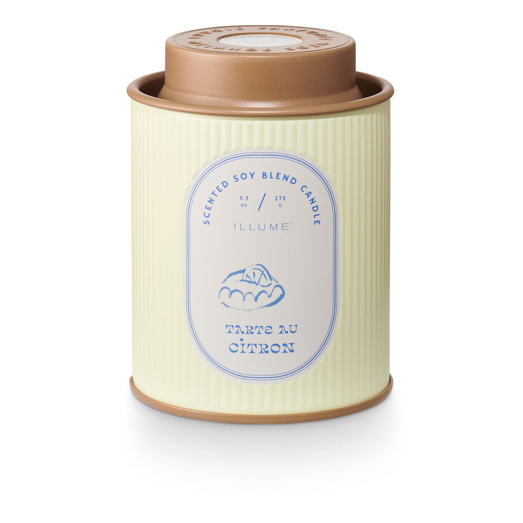 A charming petite lidded tin with gentle vertical ribbing and pops of bright pastel color. Each fragrance has a hand illustrated, and delectable, bakery-inspired label. Thoughtfully designed from wax to wick, put our candles anywhere and everywhere in the home or office. Explore the sweet treats of Paris with a decadent trip to the most charming bakery you’ve ever set eyes on. Zesty lemon with pineapple juice and sparkling sugar. 