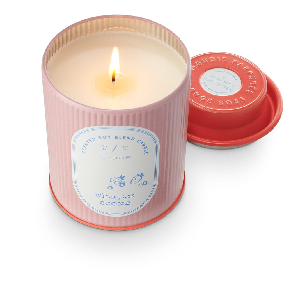A charming petite lidded tin with gentle vertical ribbing and pops of bright pastel color. Each fragrance has a hand illustrated, and delectable, bakery-inspired label. Thoughtfully designed from wax to wick, put our candles anywhere and everywhere in the home or office. Explore the sweet treats of Paris with a decadent trip to the most charming bakery you’ve ever set eyes on. Mashed berries with brown sugar and flaky crust. 