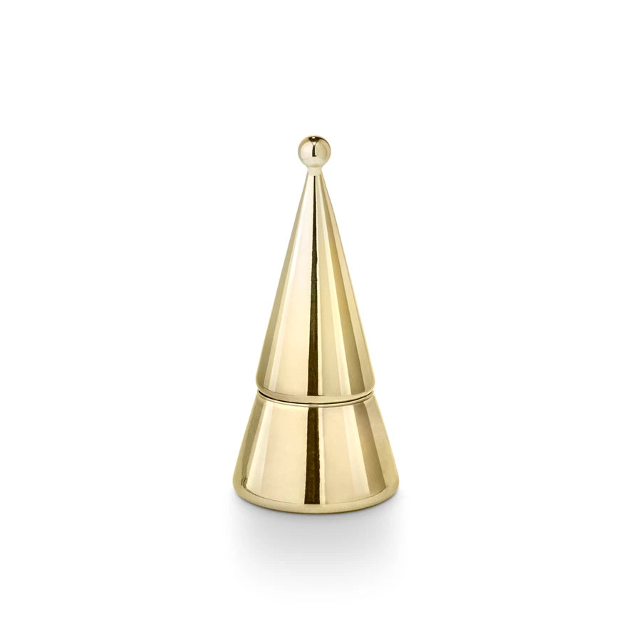 Gold cone-shaped object on a white background