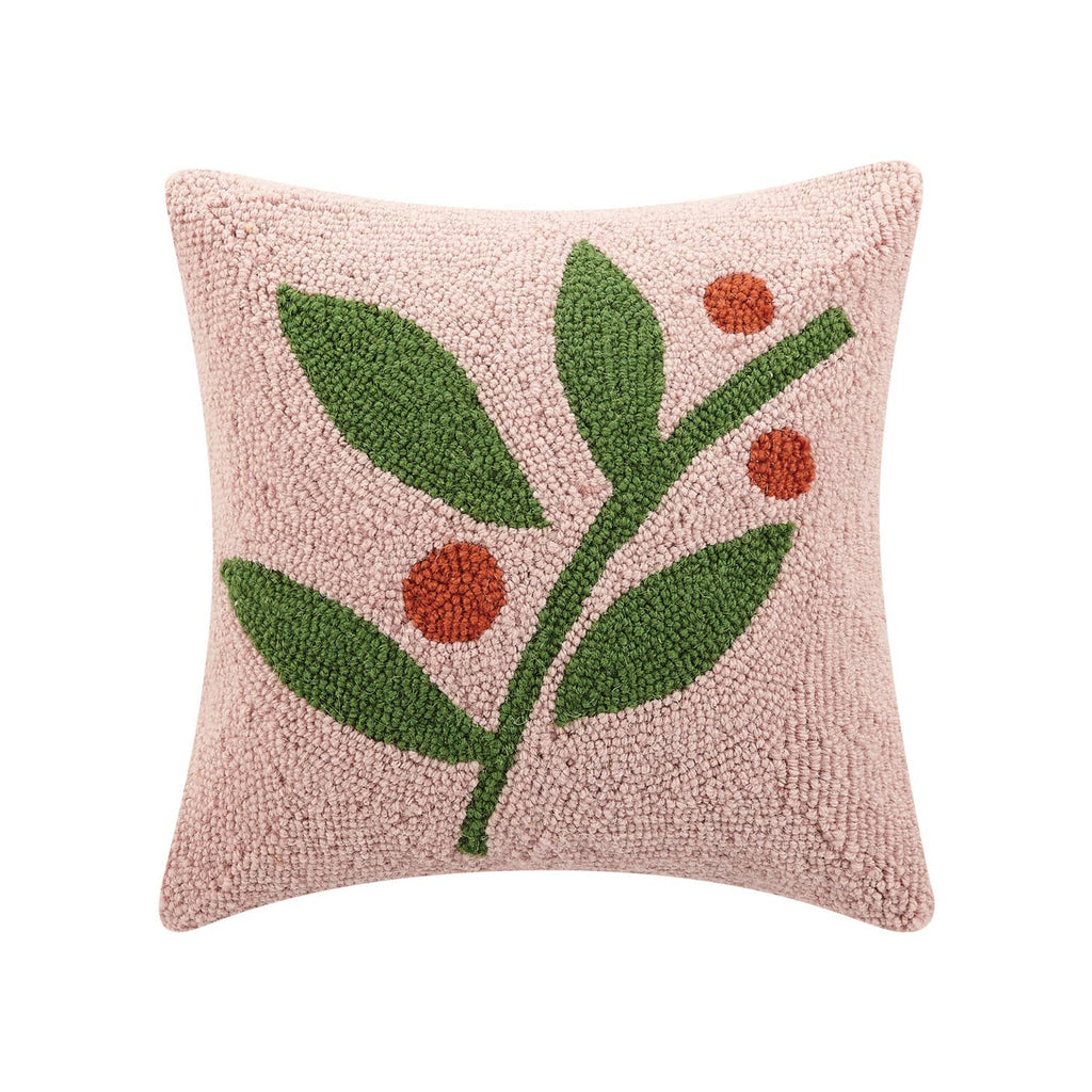 Spread some Christmas cheer with this jolly Holiday Berries Hook Pillow! This fun pillow is made with premium materials and vibrant red, pink & green colors that will make it a jolly addition to your home! Add a little something extra to your holiday season with this festive pillow!     Description  100% wool hooked rectangular accent pillow   100% cotton velvet backing  Includes polyester insert, zipper closure   Size  14x14 inches