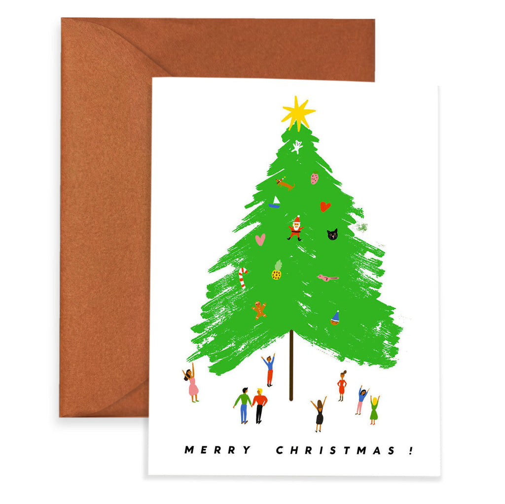 Spread holiday cheer this year with this GIANT TREE-sized holiday card! Whether you’re sending joy to near or far, this festive card will surely let your loved ones know that you’re thinking of them! (But please, no giving away the farm, yikes!)     Greeting Card, blank inside.  A2 Size -  4.25 by 5.5 inches  Comes with a coordinated envelope and packaged in a clear sleeve.