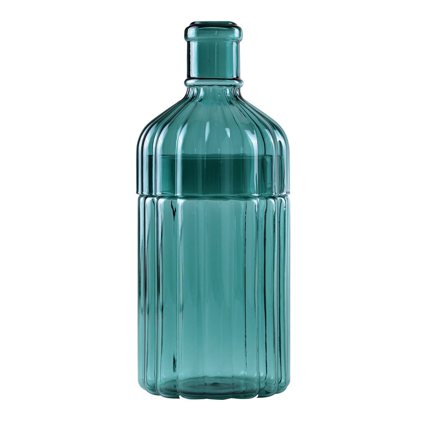 Metropolitan Elegance Ribbed Glass Flower Vase -  Blue Green