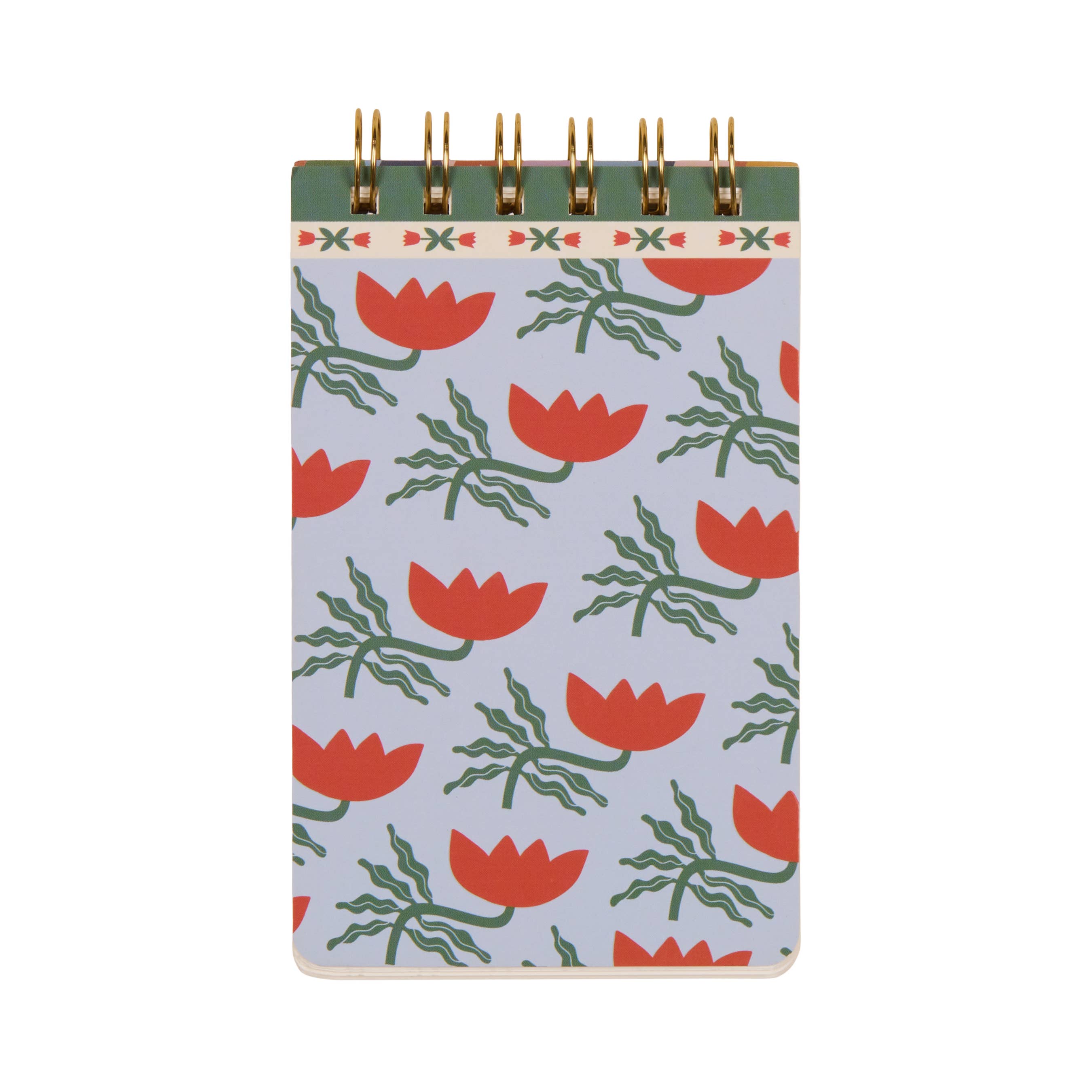 Notebook with red floral pattern on a white background