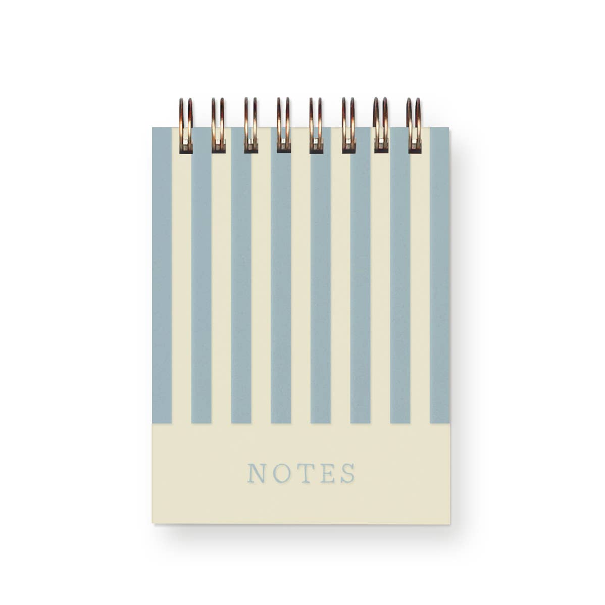 Notebook with blue and beige striped cover and 'NOTES' text on a white background