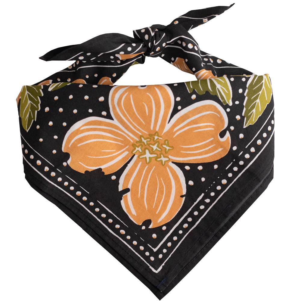 Black with Peach & Green dogwood flowers handkerchief 