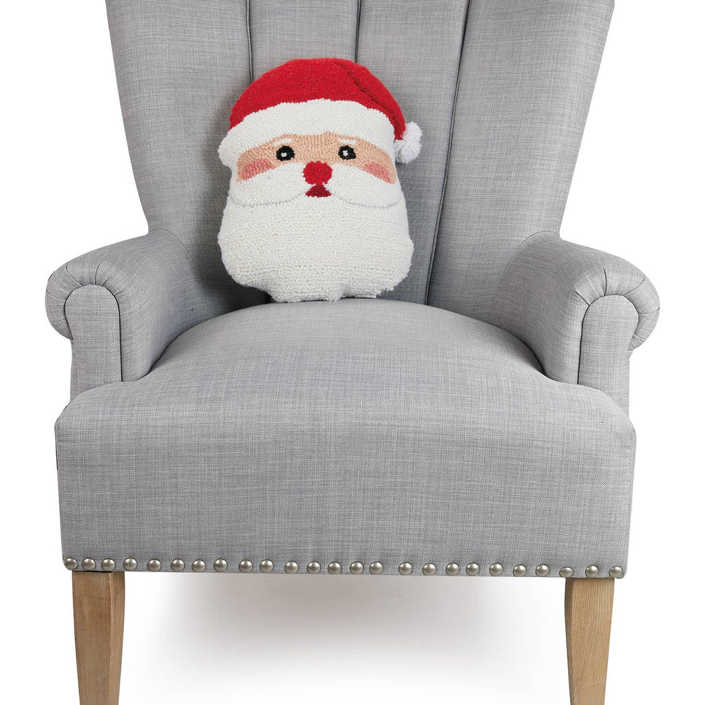Make your holiday decor come alive with this jolly Santa Face Hook Pillow! This festive pillow features a whimsical Santa face and is perfect for hanging on your wall - no chimney required! Deck the halls in style with this must-have holiday decoration!     Description  100% wool hooked rectangular accent pillow   100% cotton velvet backing  Includes polyester insert, zipper closure   Size  12X16" throw pillow