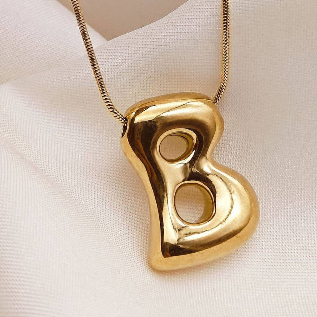 Gold Bubble Letter Initial Necklace - A Through Z