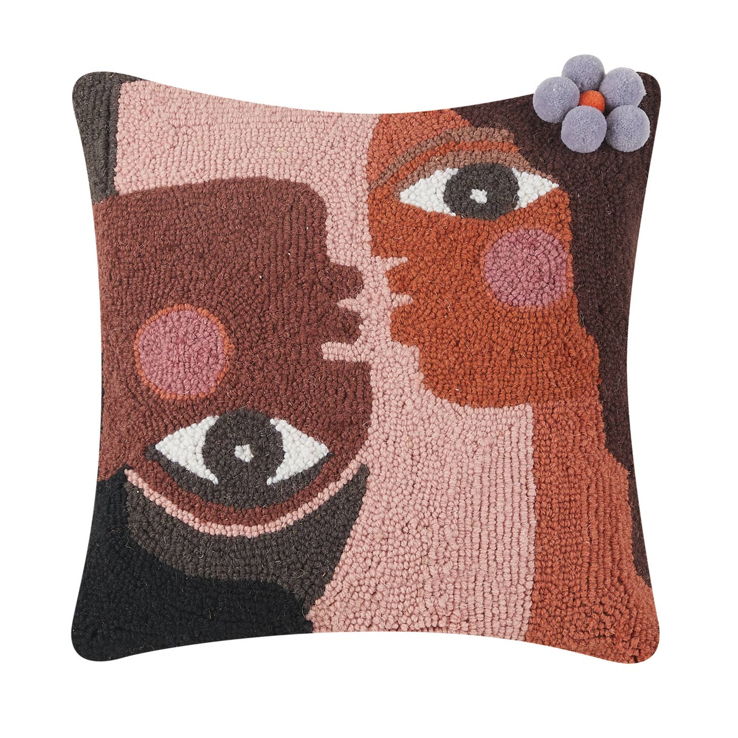 Together W/Pom Poms Hook Pillow