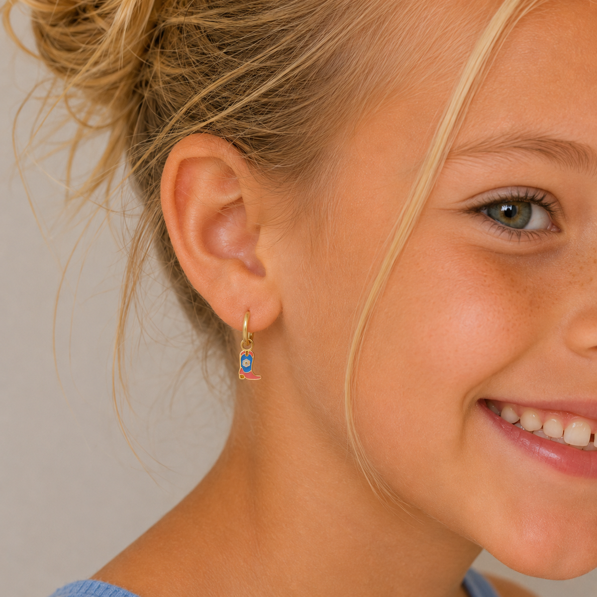 High-quality, hypoallergenic earrings are made for kids with sensitive ears and can be worn 24/7. Designed for kids but cute enough for grown-ups too!

Details:

Waterproof and can be worn in the pool and bath
Surgical grade stainless steel
18K gold plated
Lead, copper &amp; nickel free
13mm Enamel charm
8mm hoop