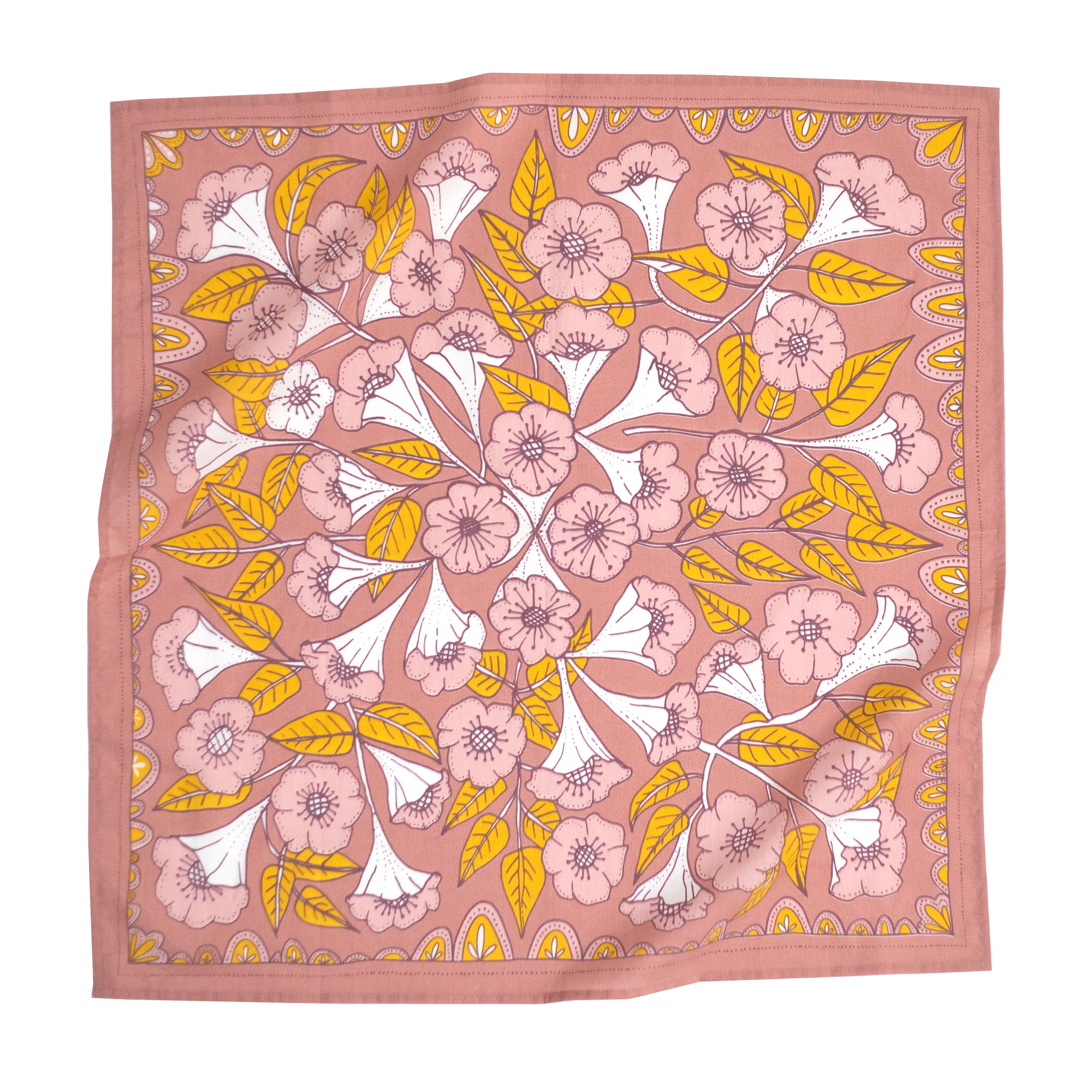 Floral patterned fabric square on a white background