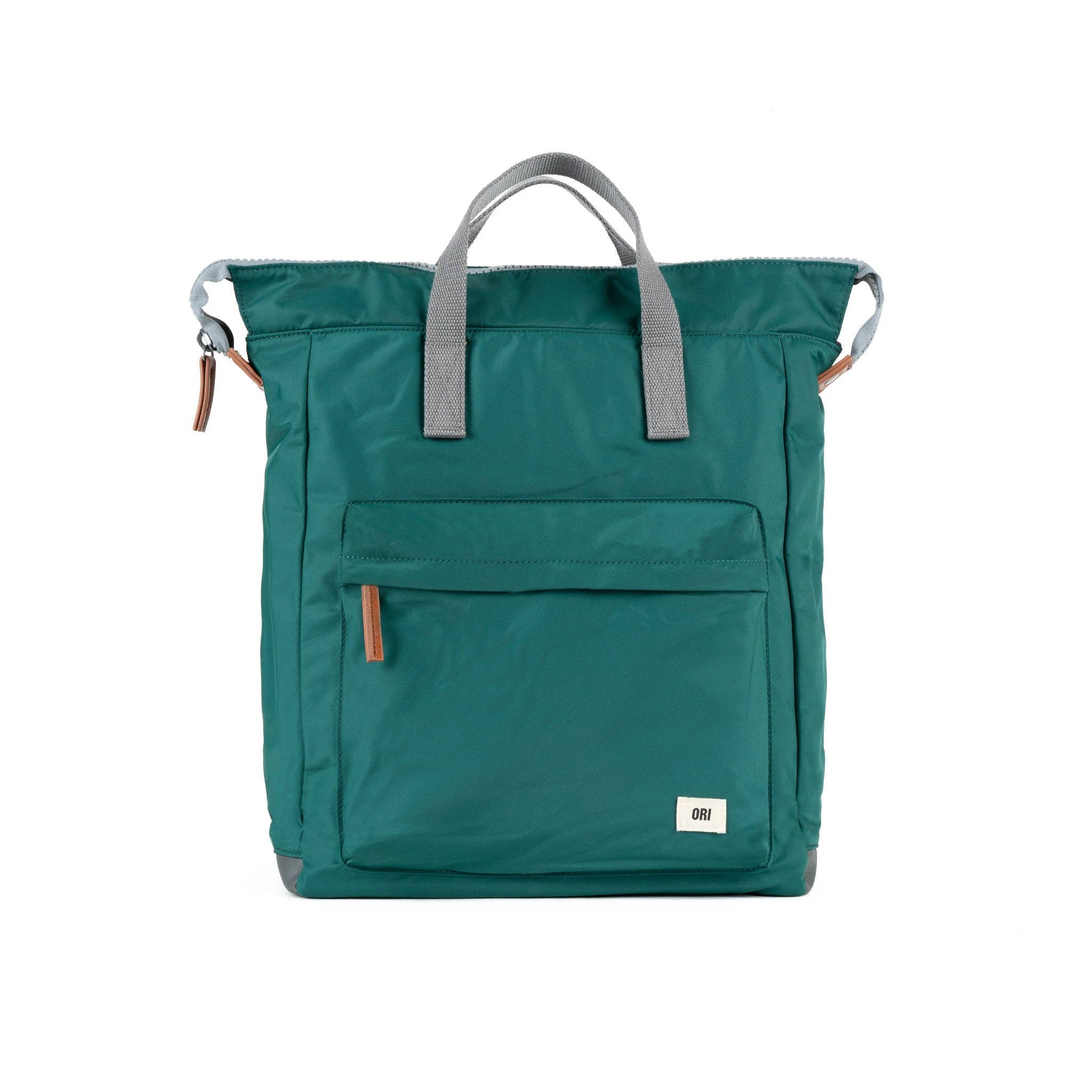 The Bantry is the first, original backpack Ori created with a chunky zip and wide mouth.

Each Bantry can be carried comfortably on your back or by your side with the hand straps. The Bantry features a front pocket closed by a sturdy zip, a secure inside pocket, and a laptop/tablet sleeve inside.

The Bantry comes in both Recycled Canvas and Recycled Nylon options. 
Teal is the color