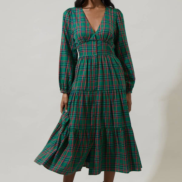 Jace Plaid Shely Button Down Midi Dress Jace Plaid Shely Button Down Midi Dress