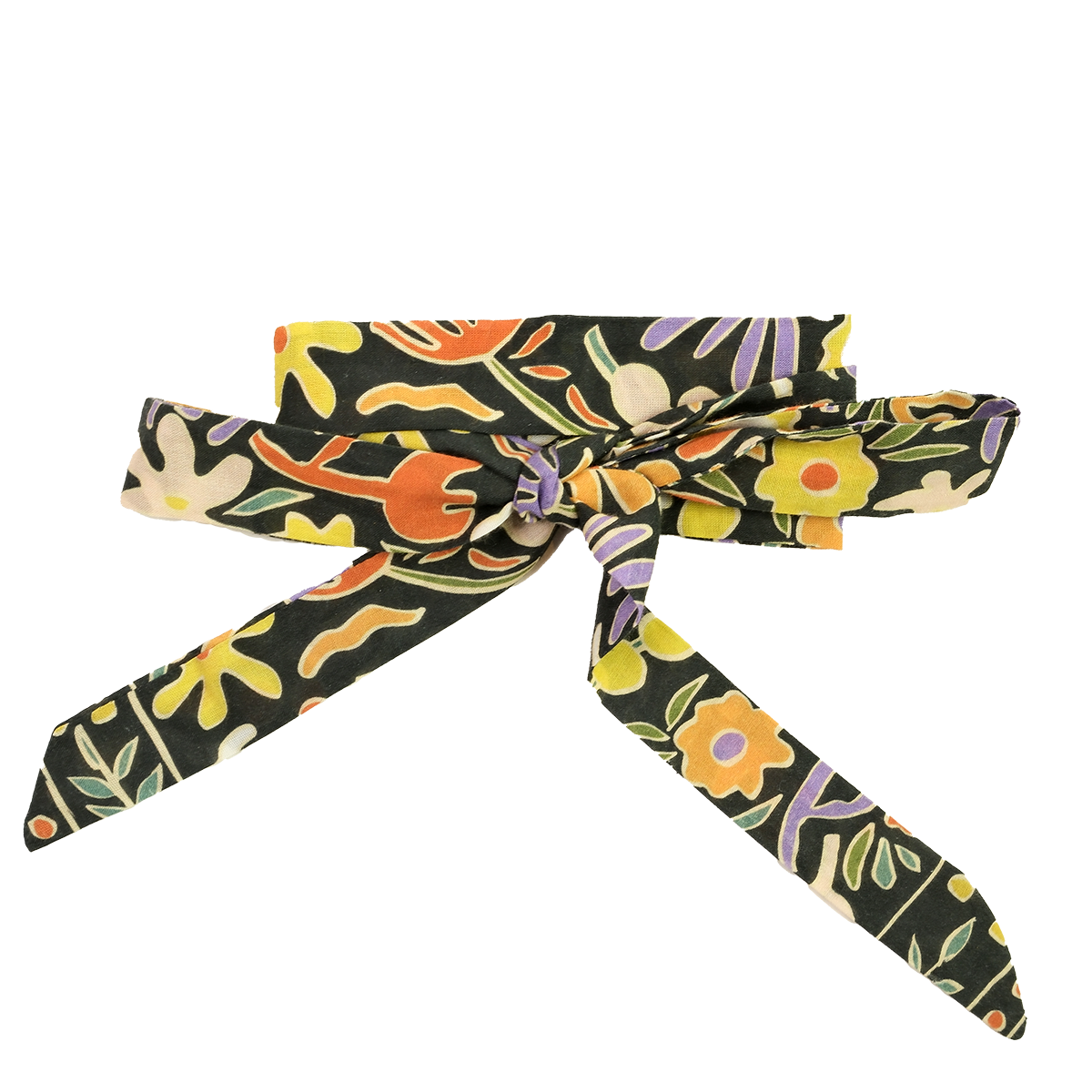 Floral patterned belt with a bow on a white background