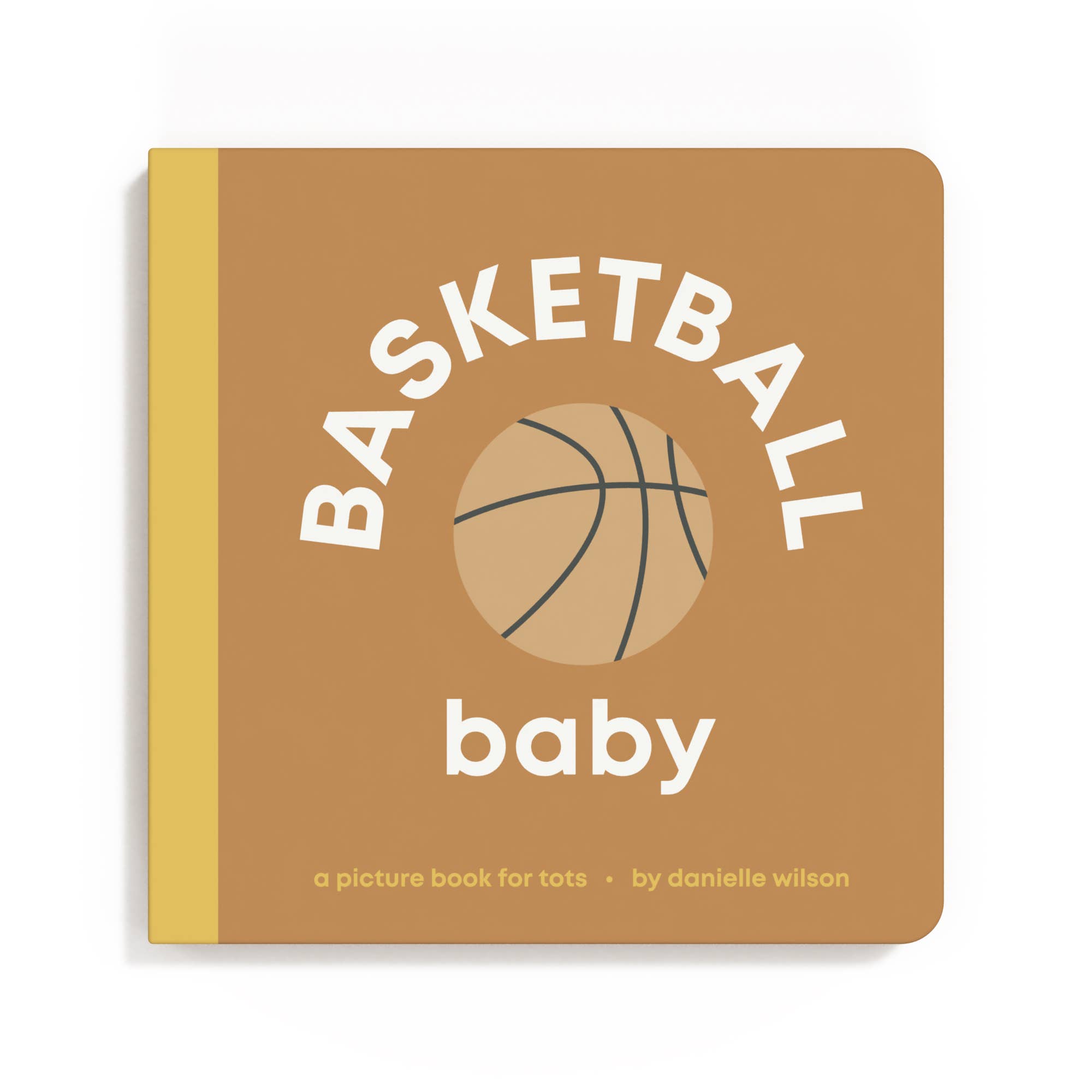 Book titled 'Basketball Baby' with a basketball illustration on a brown background