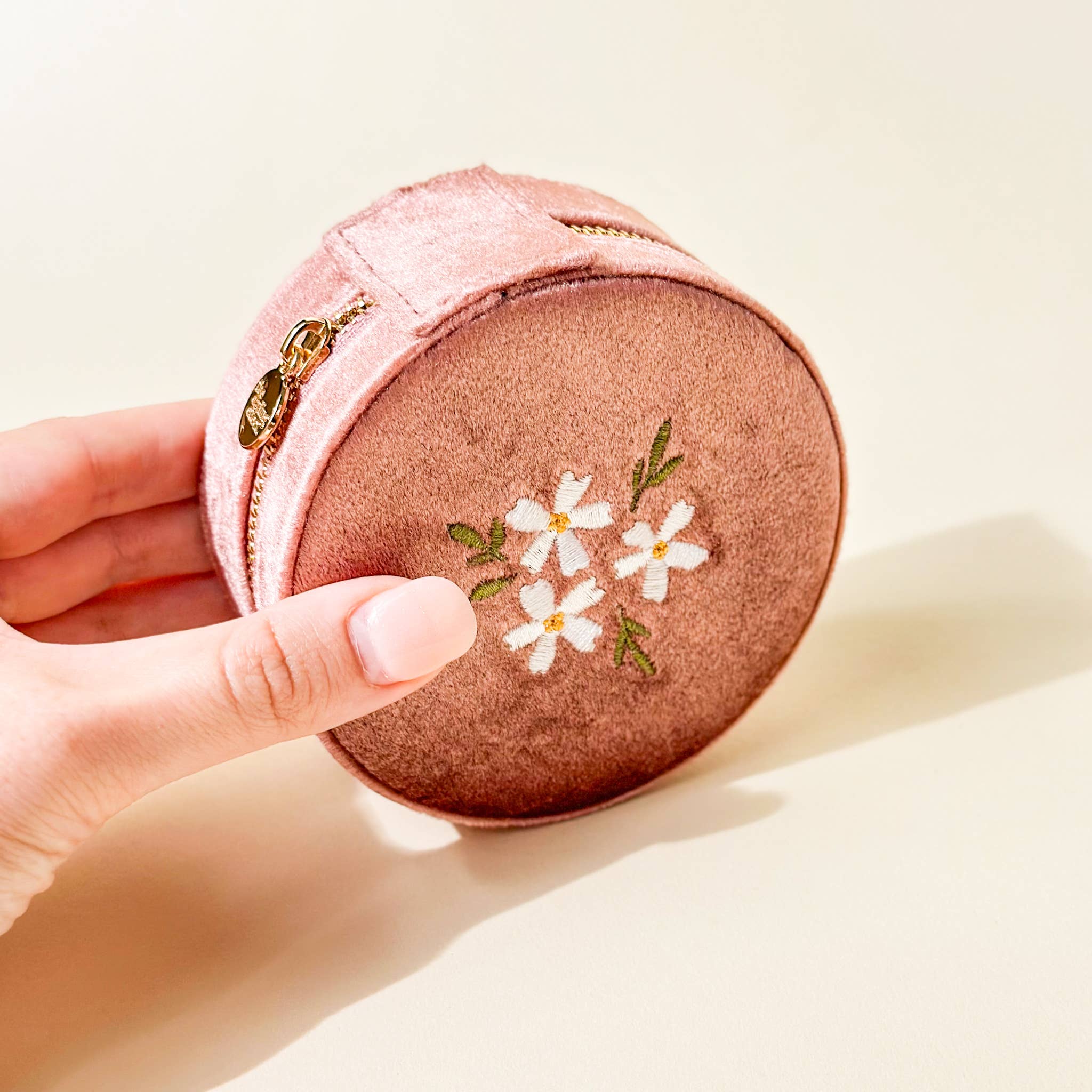 Round Velvet Jewelry Case - Floral Rose