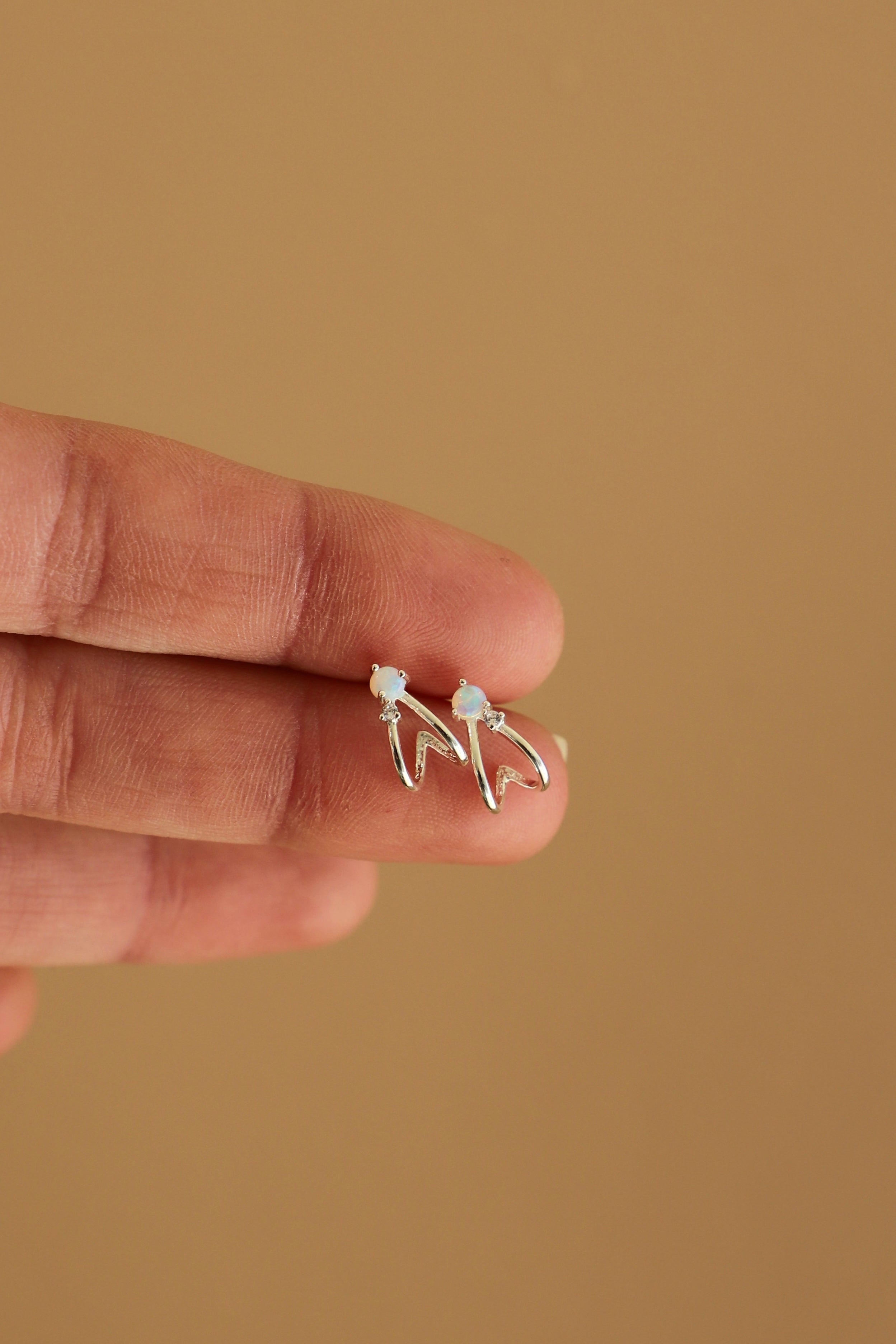 CYRUS SILVER OPAL STUD HOOPS