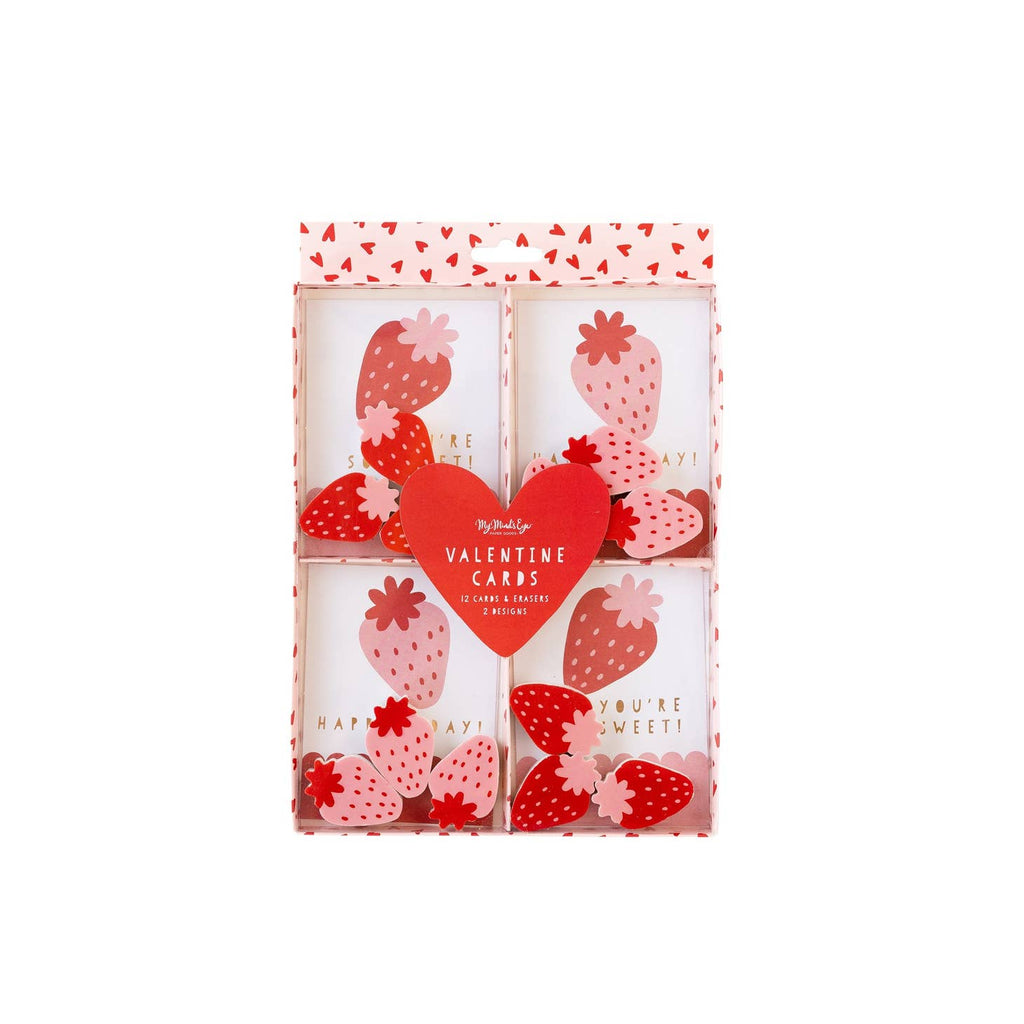 Share the love with our Strawberry Hearts Valentine's Card Exchange Kit! Perfect for kids' Valentine's Day celebrations, this complete set comes with Valentine's cards and sweet strawberry-shaped erasers. Get your sweetest wishes out in style!